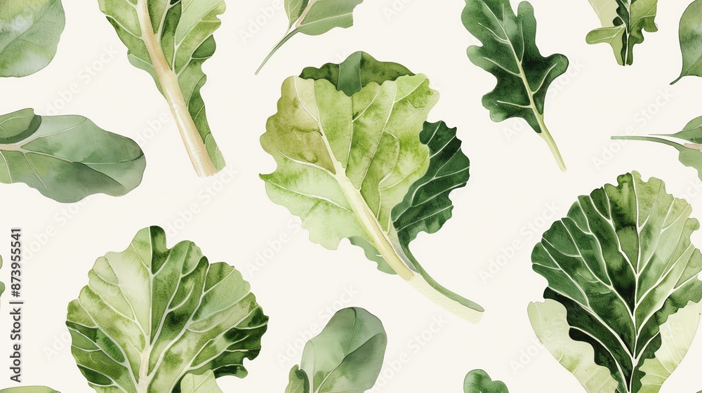Seamless pattern of watercolor green leafy vegetables on a light background, perfect for healthy lifestyle designs. Seamless pattern of watercolor green leafy vegetables on a light background, perfect for healthy lifestyle designs.