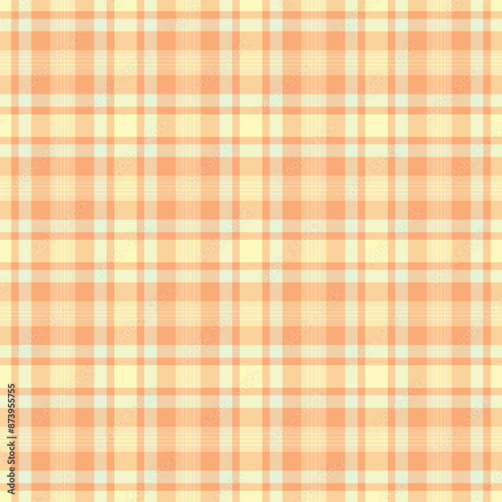 Madras fabric tartan texture, popular vector background pattern. Glen textile check seamless plaid in orange and light colors. Madras fabric tartan texture, popular vector background pattern. Glen textile check seamless plaid in orange and light colors.