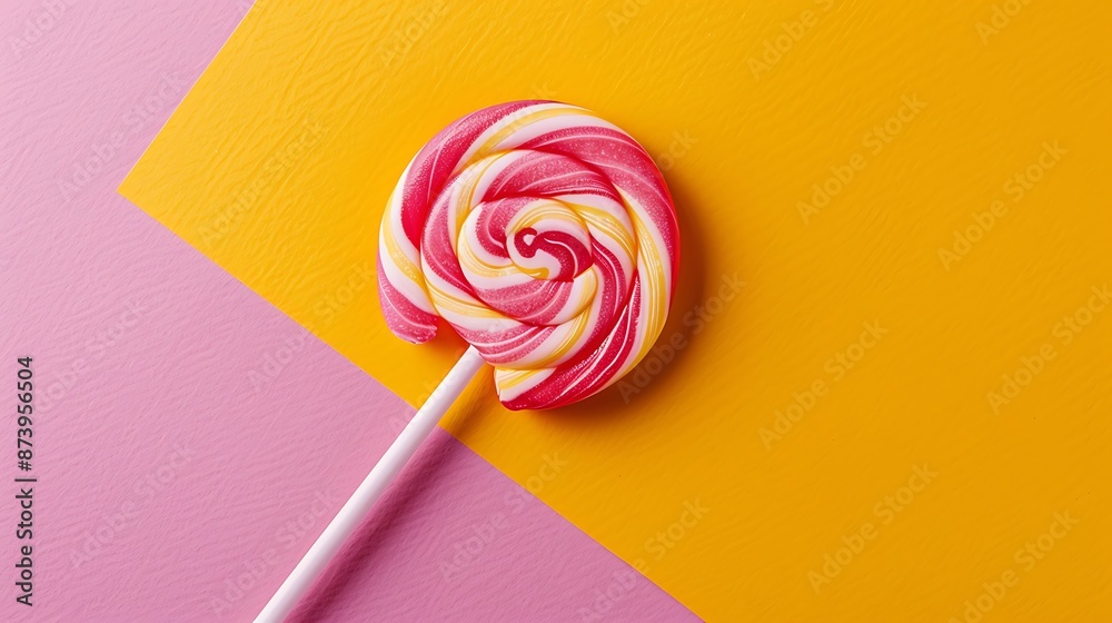 Candy lolypop on pink and mustard background Candy lolypop on pink and mustard background