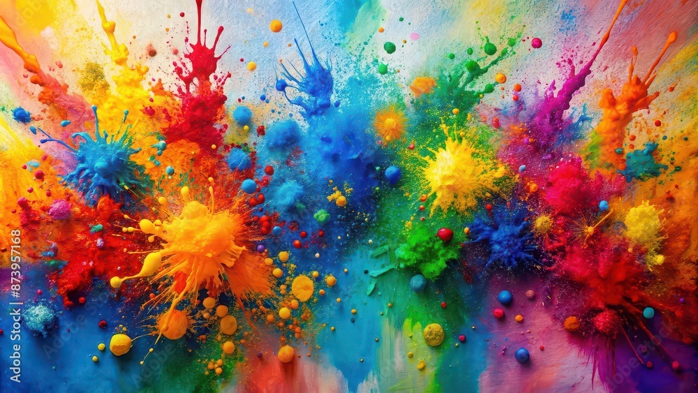 Abstract paint splatters in vibrant colors on canvas, abstract, paint, splatter, vibrant, colors, canvas, artwork, creative
