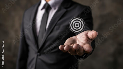 businessman holding a target, sales target concept