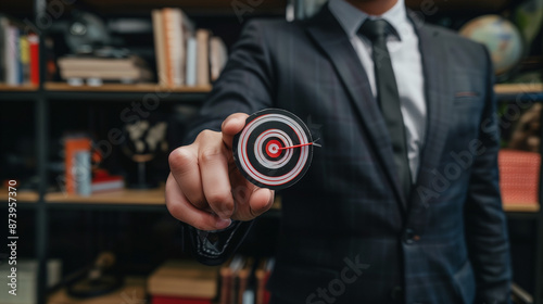 businessman holding a targe...