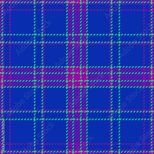 1940s texture textile tartan, horizon check vector pattern. Satin background fabric seamless plaid in blue and purple colors.