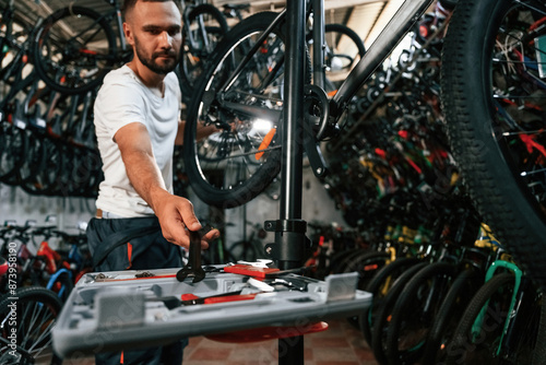 Wallpaper Mural Bunch of tools. Repair man in bicycle shop, working in store Torontodigital.ca