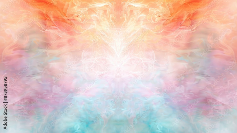 Fototapeta premium Ethereal Healing Certificate Background Graduation themed design ideal for healer s certificate featuring misty pink peach and blue hues with a white center and subtle border