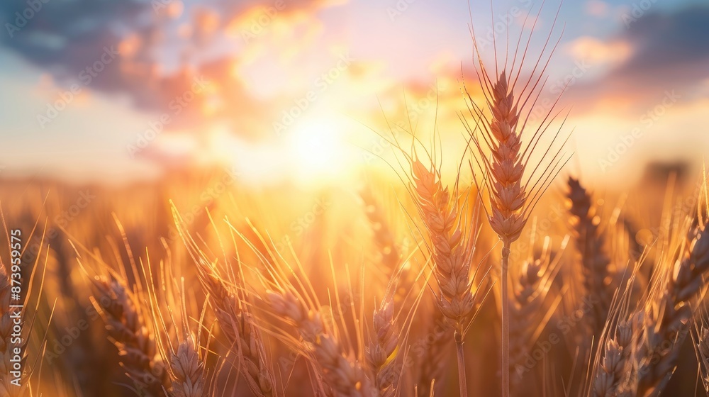 Sunset at a wheat farm with copy space Sunset at a wheat farm with copy space
