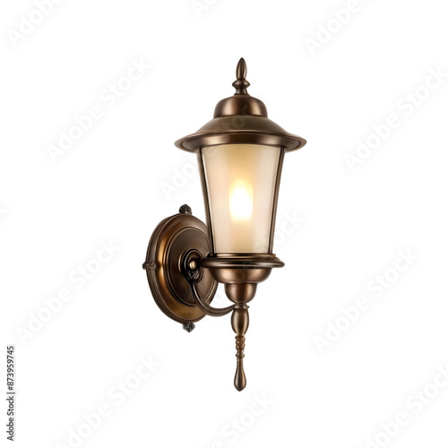 Isolated Antique Bronze Wall Light With a White Shade on a Transparent Background Png, 3d Light, Cut Out Light