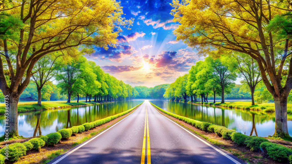romantic road along the river,romantic view,no people, daytime,soft light romantic road along the river,romantic view,no people, daytime,soft light