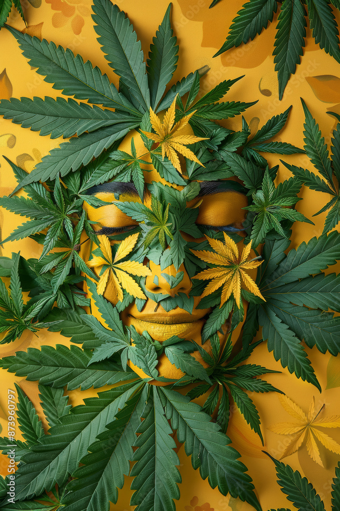 Fototapeta premium Smiling Marijuana Leaves on Bright Background