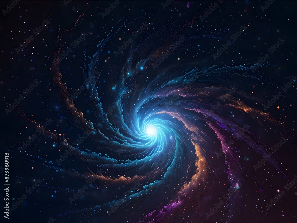 A swirling spiral galaxy glows with vibrant colors against the vast darkness of space A swirling spiral galaxy glows with vibrant colors against the vast darkness of space