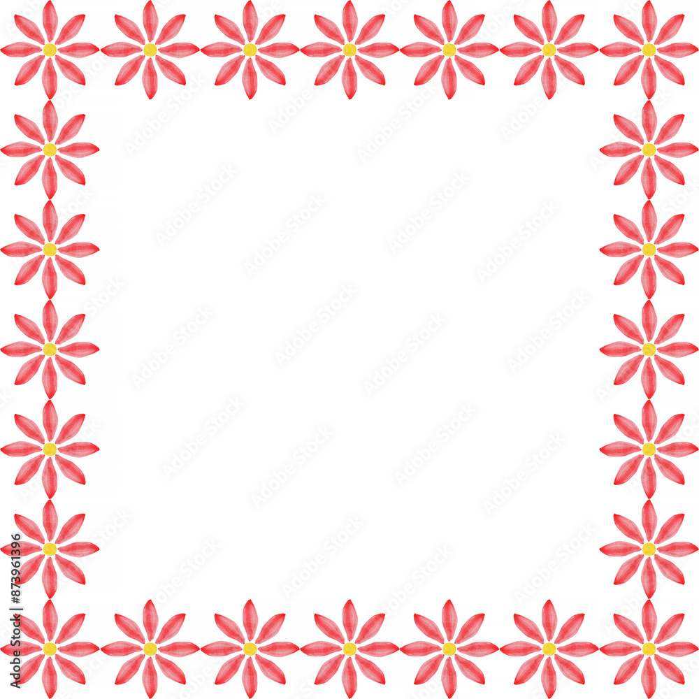 square frame made of red with yellow flowers over white square frame made of red with yellow flowers over white