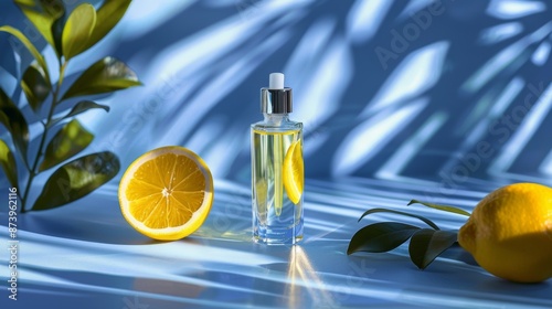 Fresh Citrus and Perfume Bottle in Sunlight photo