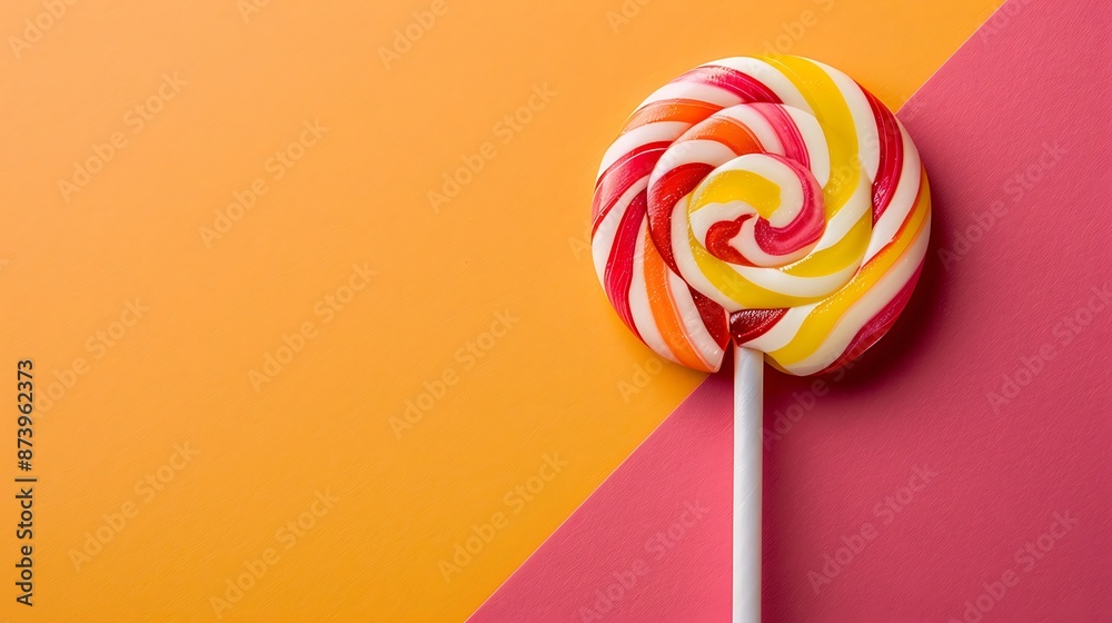 Candy lolypop on yellow and salmon background Candy lolypop on yellow and salmon background
