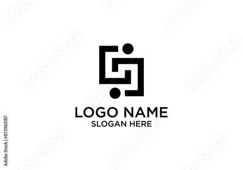 square logo vector. two people together form a square. Shows teamwork, diversity, friendship, brotherhood, community, unity, harmony, pluralism, sociability, etc.