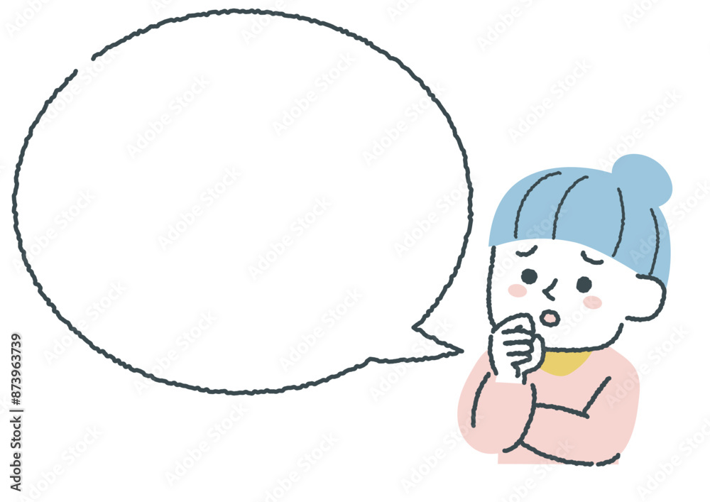 不安な女性と吹き出しのイラスト