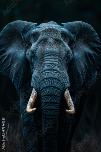 Close-up of an elephant with its trunk raised, a traditional symbol of good luck and happiness,