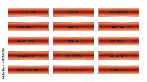 Web apps Buttons set. Red shiny reflected. Vector EPS 10