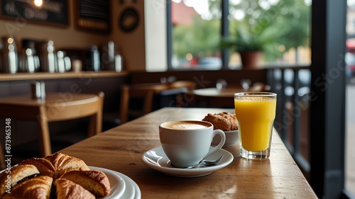 Wallpaper Mural Cozy coffee shop breakfast with pastry and drinks. Torontodigital.ca