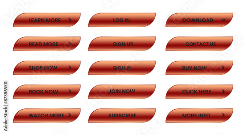 Web apps Buttons set. Red shiny reflected. Vector EPS 10