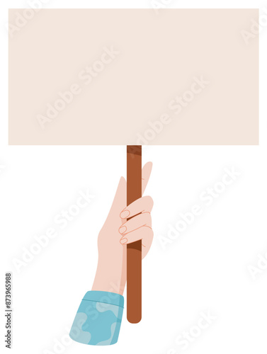 Human hand hold placard sticker, woman hold protest flag, character show up strike sign, man holds support board, people holding revolution banner, human parade empowerment poster,