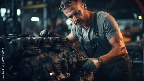 Wallpaper Mural professional mechanic, worker working repair leaning under a vehicle in a garage, Auto car repair service center. Mechanic examining car suspension, Generative AI Torontodigital.ca