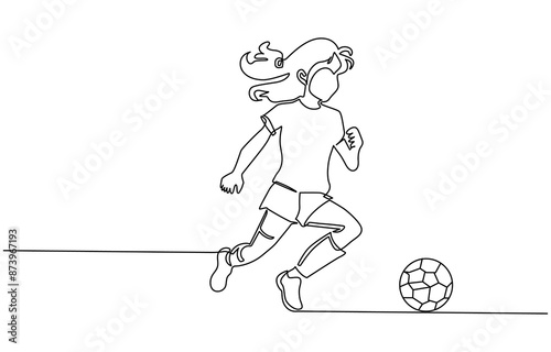 continuous line drawing of soccer player shooting illustration, one line drawing of man shooting football vector illustration for advertising, celebration ,document, application, website, web, mobile