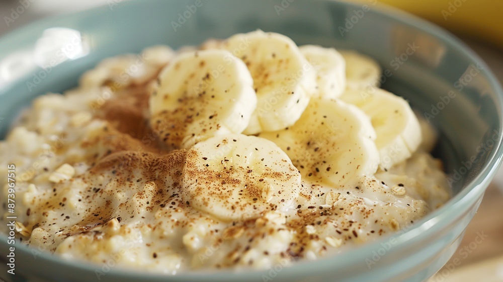 Banana Oatmeal: Creamy oatmeal topped with sliced bananas and cinnamon. Banana Oatmeal: Creamy oatmeal topped with sliced bananas and cinnamon.