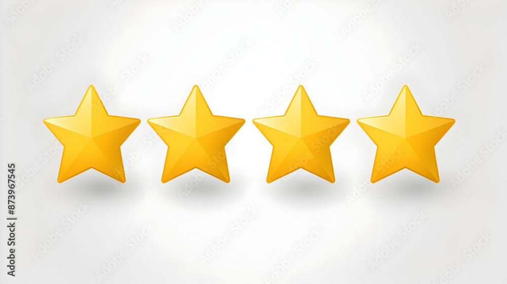 Bright Yellow Five Star Rating Emblem on Clean White Background Bright Yellow Five Star Rating Emblem on Clean White Background