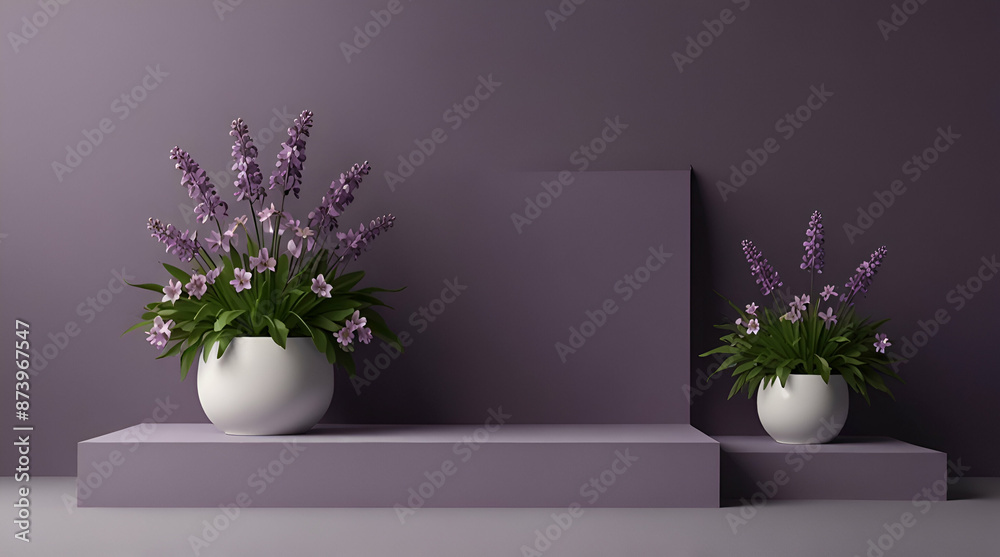 Fototapeta premium simple violet background podium 3D spring flower product beauty display nature, generative.ai 
