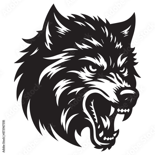 Elegant Side Profile Wolf Silhouette Vector Art with Detailed Fur in Black and White