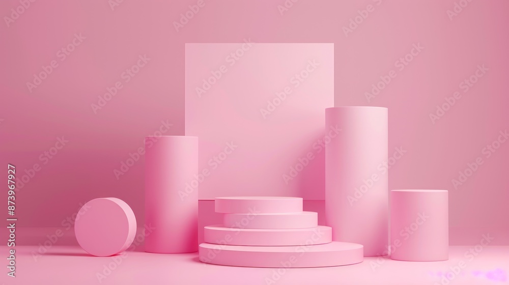 Pink Geometric Shapes Minimalist Background