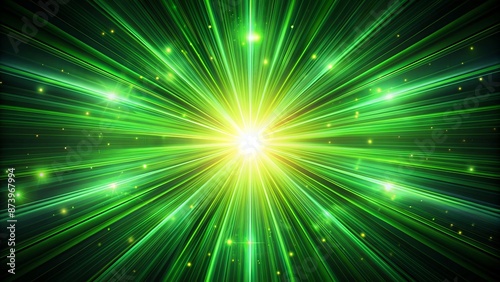 Vibrant green rays emanate from the center of a dark abstract background, symbolizing growth, harmony, and success in business endeavors.