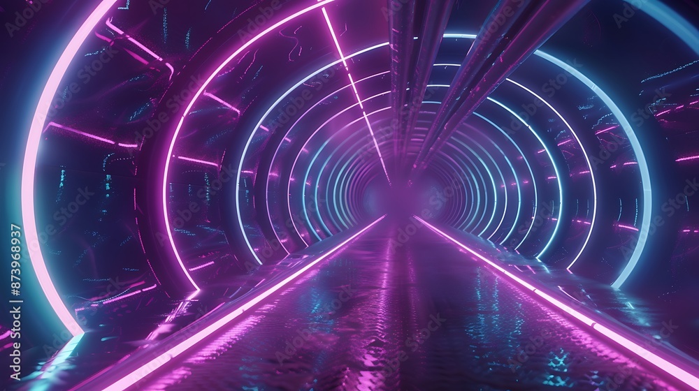 Flying through an endless luminous celindric tunnel design with neon luminous particles Flying through an endless luminous celindric tunnel design with neon luminous particles