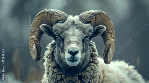 Majestic Ram with Large Curled Horns - Realistic Image © Siasart Studio