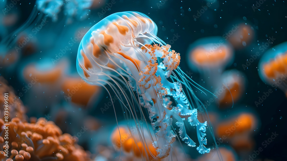 Orange and Blue Jellyfish Underwater Photo Orange and Blue Jellyfish Underwater Photo