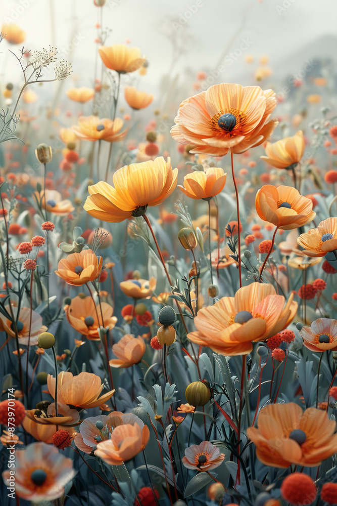 Detailed shot of a vector field of flowers, with soft, pastel colors and a simple, minimalist cartoon design, Detailed shot of a vector field of flowers, with soft, pastel colors and a simple, minimalist cartoon design,