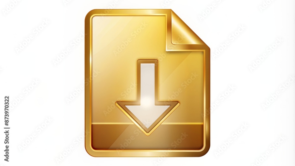 Golden PDF file icon with arrow pointing downwards isolated on a plain white background, indicating downloadable document vector illustration. Golden PDF file icon with arrow pointing downwards isolated on a plain white background, indicating downloadable document vector illustration.