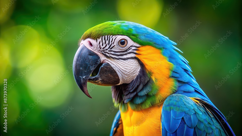 Fototapeta premium Colorful parrot with a blue and yellow beak, parrot, colorful, bird, feathers, blue, yellow, beak, tropical, exotic