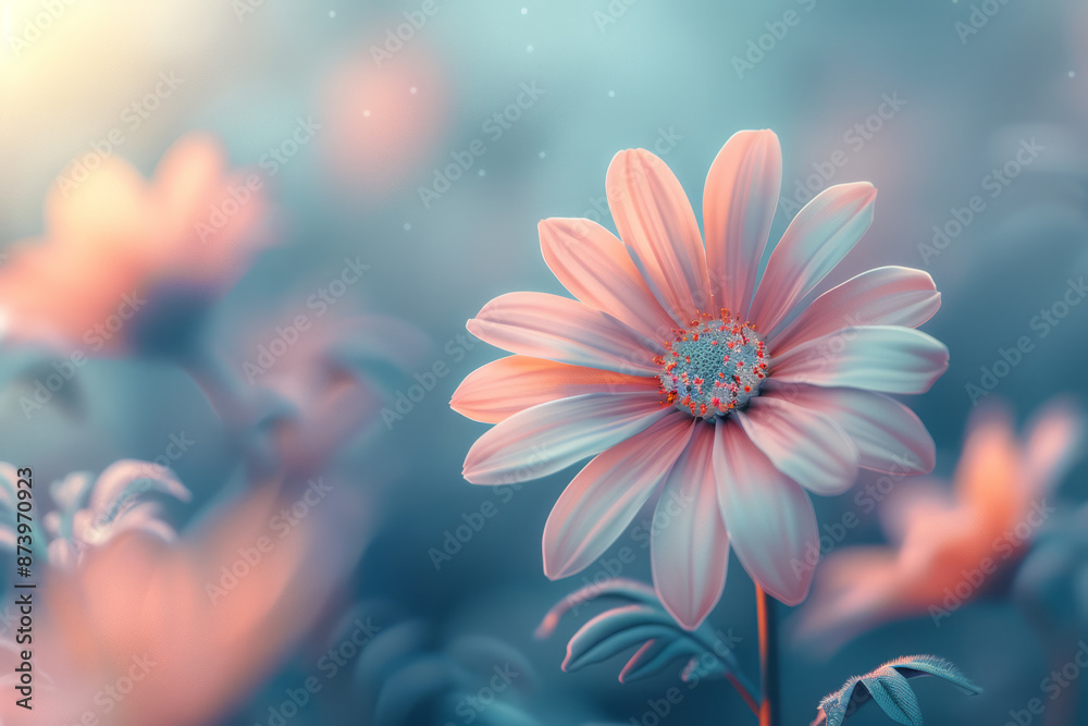 Macro view of a single cartoon flower in a soft, minimalist vector field, with subtle shading and gentle curves, Macro view of a single cartoon flower in a soft, minimalist vector field, with subtle shading and gentle curves,
