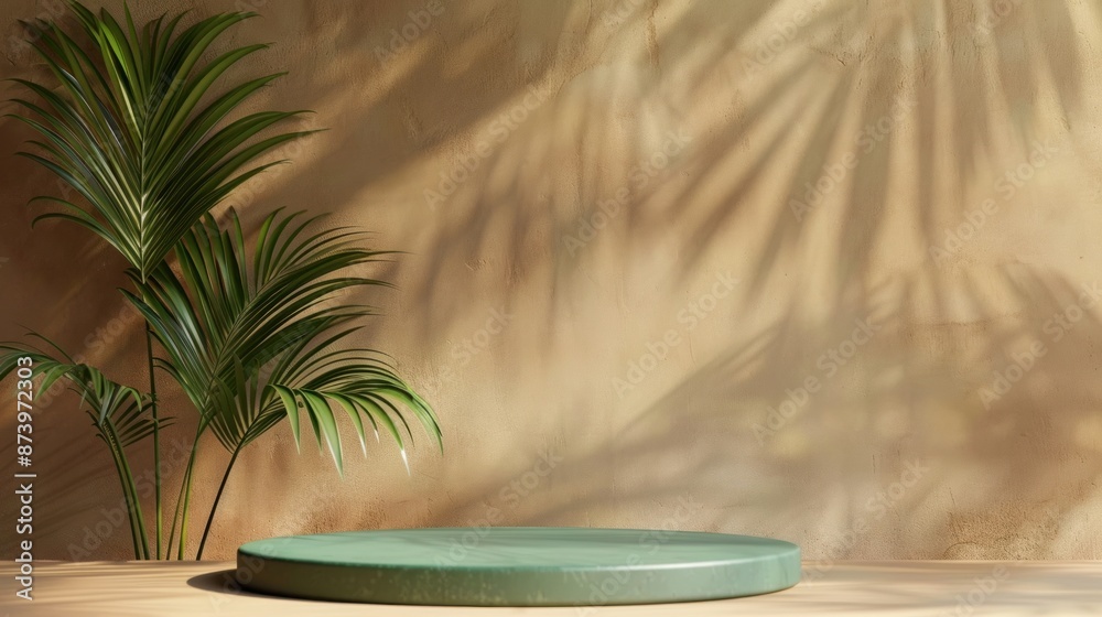 Green Round Platform with Palm Tree and Sunlit Wall Green Round Platform with Palm Tree and Sunlit Wall