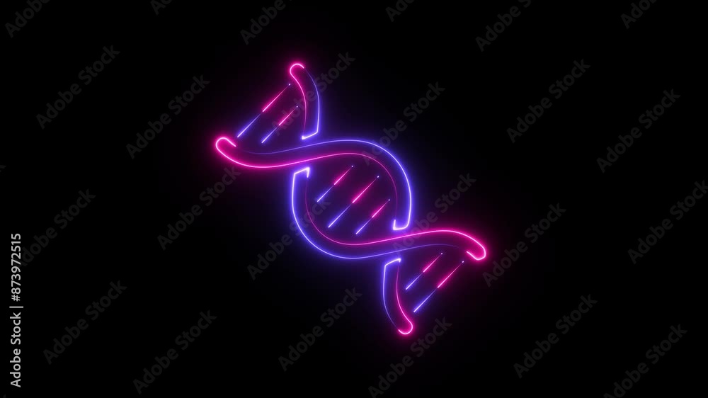 Neon 4K Video motion graphic animation. Double helix icon isolated on black background. DNA strand glowing with neon communication signals. Neon 4K Video motion graphic animation. Double helix icon isolated on black background. DNA strand glowing with neon communication signals.