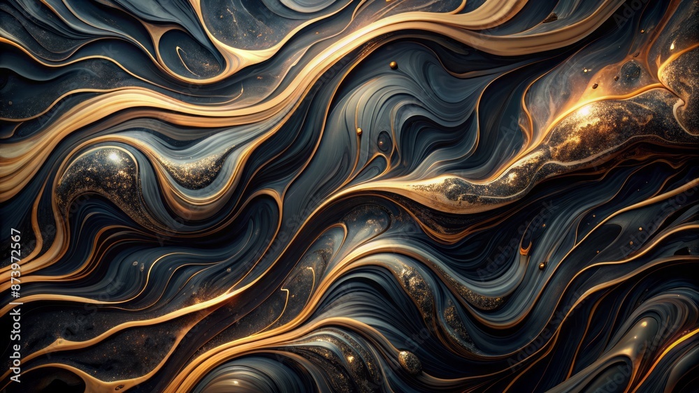Fototapeta premium Luxurious dark fluid abstract background with elegant marble wave pattern, showcasing premium acrylic cover, perfect for creative dynamic posters.