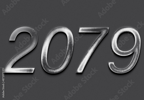 Fotografía Chrome metal 3D number design of 2079 on grey background.