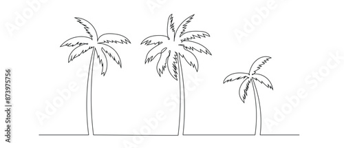 One line drawing Palm tree.Isolated on white background vector illustration.