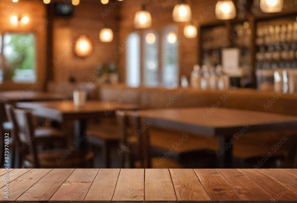 Wooden board empty table in front of blurred background  Mockup restaurants, Kitchen, sea beach, Nature