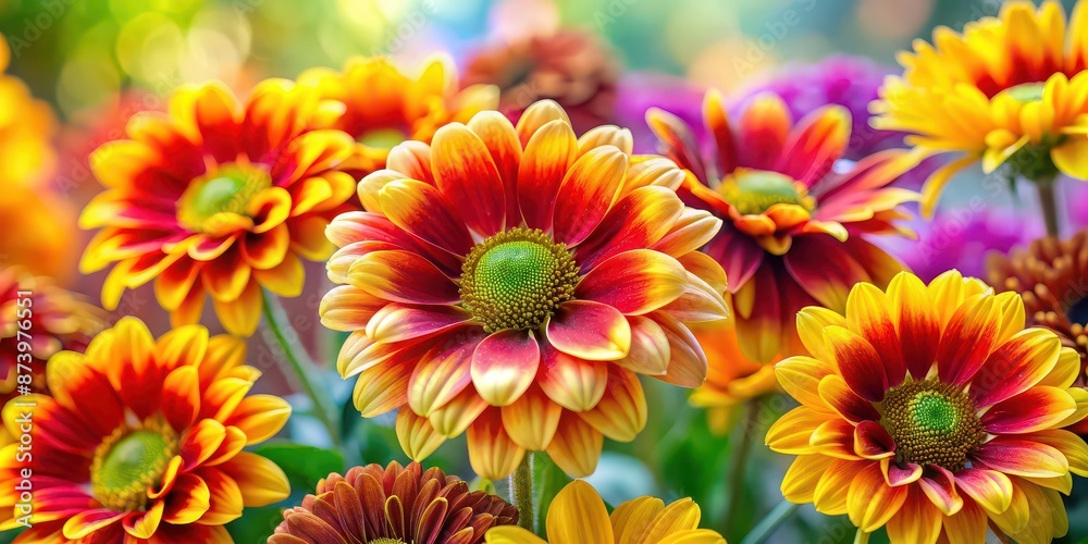 Close up of vibrant flowers showcasing yellow centers, flowers, close up, vibrant, colorful, botanical, nature, beauty, petals Close up of vibrant flowers showcasing yellow centers, flowers, close up, vibrant, colorful, botanical, nature, beauty, petals
