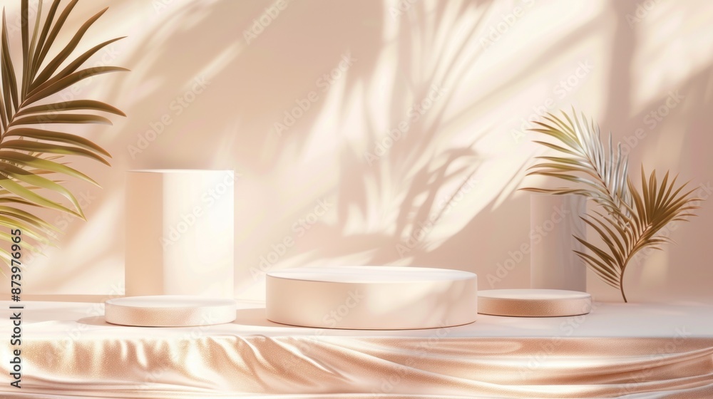 Minimalist Product Display with Palm Leaf Shadows Minimalist Product Display with Palm Leaf Shadows