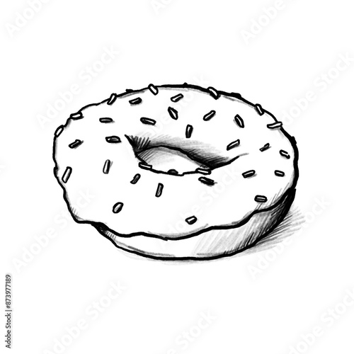 Donut, Donut with sprinkles, Hand drawn pencil drawing, illustration, transparent PNG photo