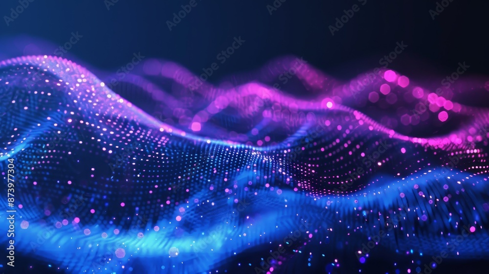 Futuristic blue and purple wave background with glowing particles for technology or science concepts Futuristic blue and purple wave background with glowing particles for technology or science concepts