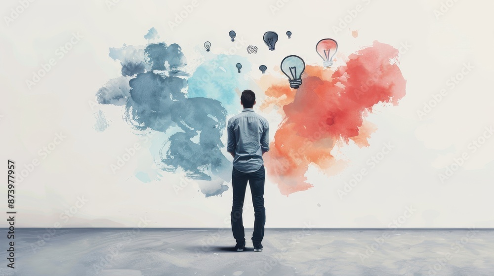 Career goal setting, person with vision board, inspired and focused, Watercolor style Career goal setting, person with vision board, inspired and focused, Watercolor style